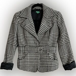 United Colors of  Benetton Black and White Houndstooth Blazer, Size 40 XS